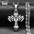 Gothic Cross Silver Pendant Flame Rock Colgante