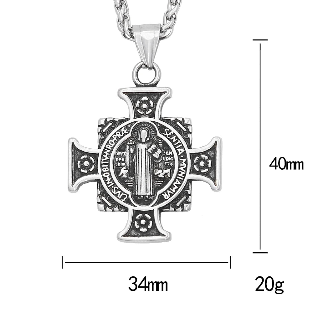 Fashion Retro Christ Jesus Necklace Stainless Steel Rune Cross Pendant For Men Women Punk Amulet Jewelry Gift