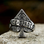 Black Ace of Spades Playing Card Ring — Stainless Steel