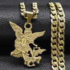 SAINT MICHAEL PROTECT US Archangel Stainless Steel Pendant Necklace for Women Men Gold Color Necklace Choker Jewelry