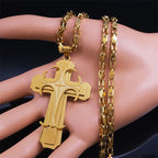 Big Cross Jesus Necklace for Man Stainless Steel Gold Color Christ God Chain Necklaces Christmas Gift Jewelry collar