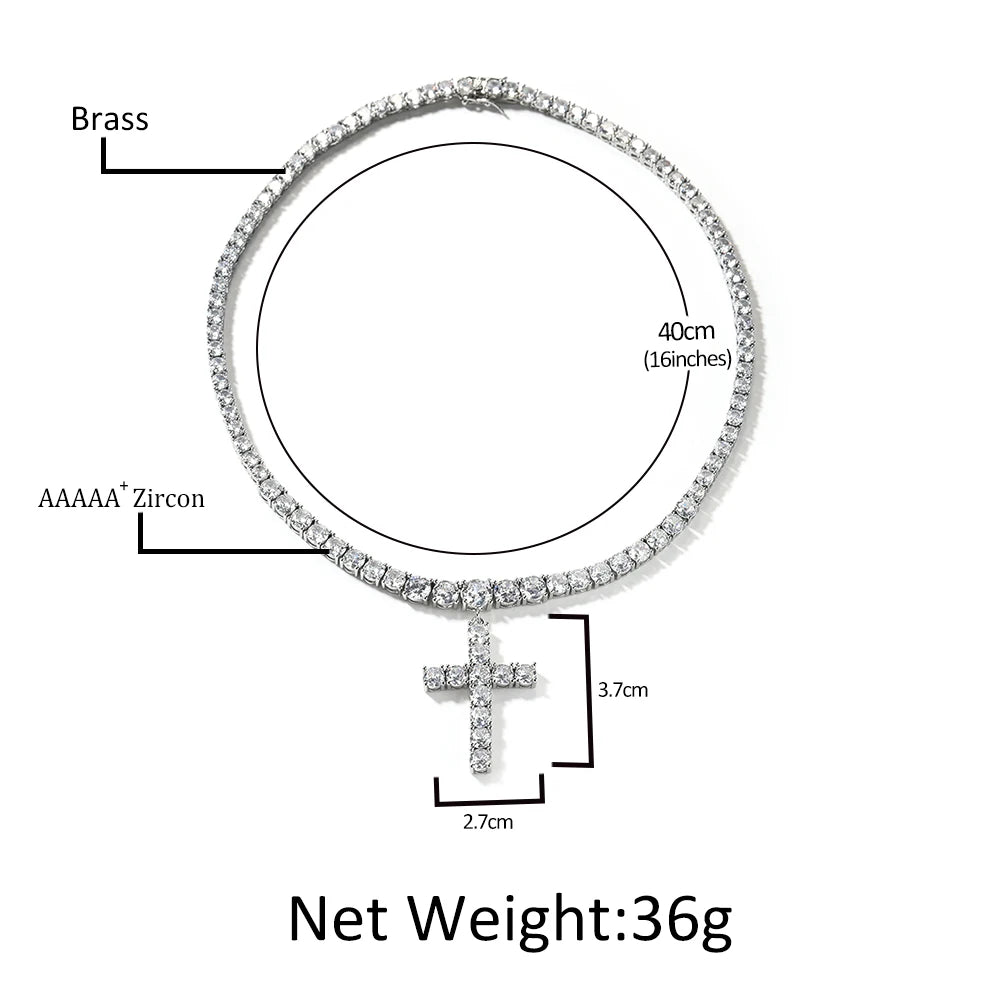 UWIN Tennis Chain With Cross Full Iced Out CZ Cubic Zircon Fashion Luxurious Choker HipHop Jewelry