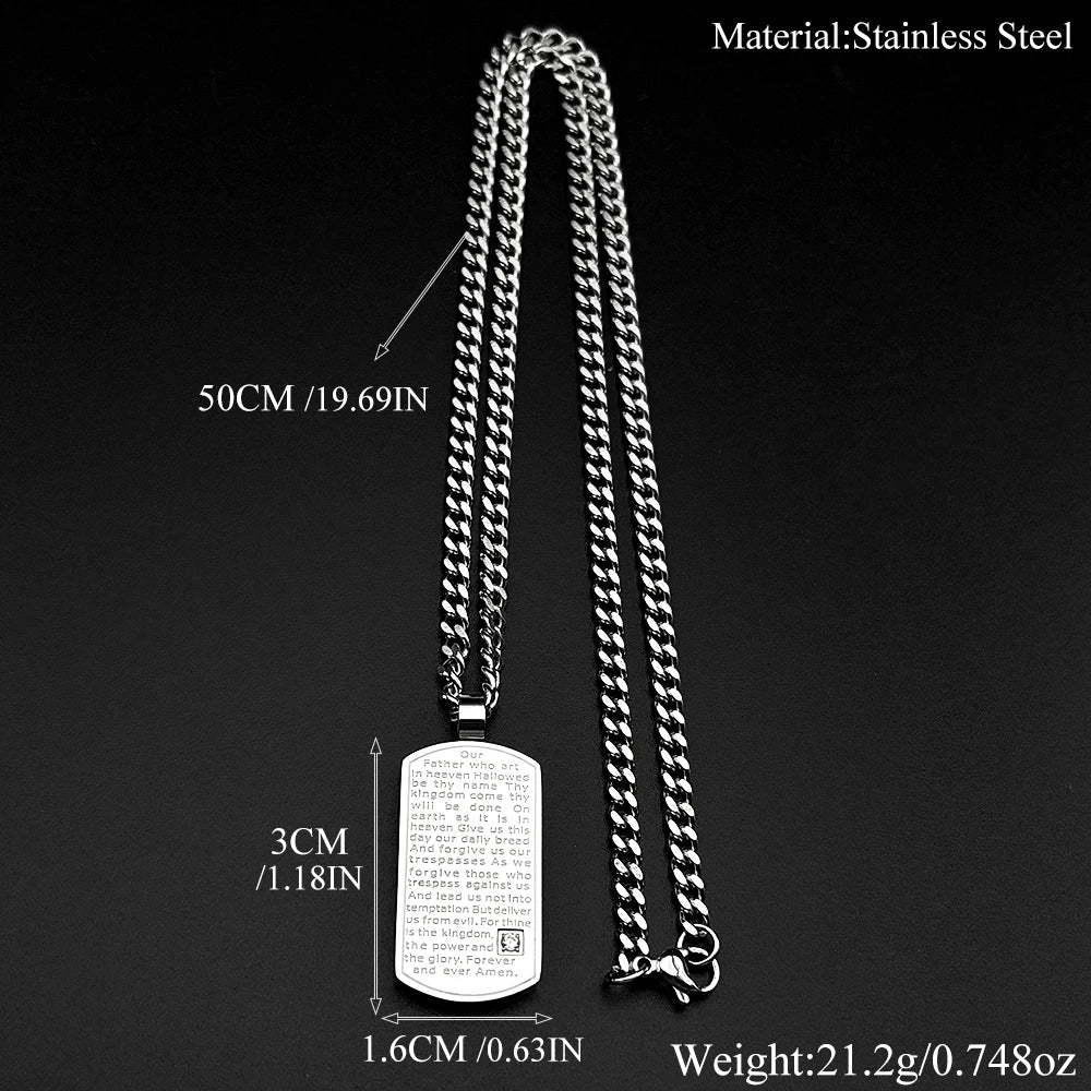 Lord's Prayer Bible Verse Jesus Cross Necklace — Stainless Steel