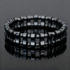 Geometric Hematite Bracelet for Men Biker Jewelry Grey Metal Energy Stone Therapy Punk Style Bangle for Him