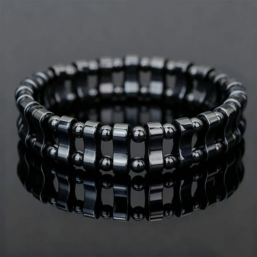 Geometric Hematite Bracelet for Men Biker Jewelry Grey Metal Energy Stone Therapy Punk Style Bangle for Him