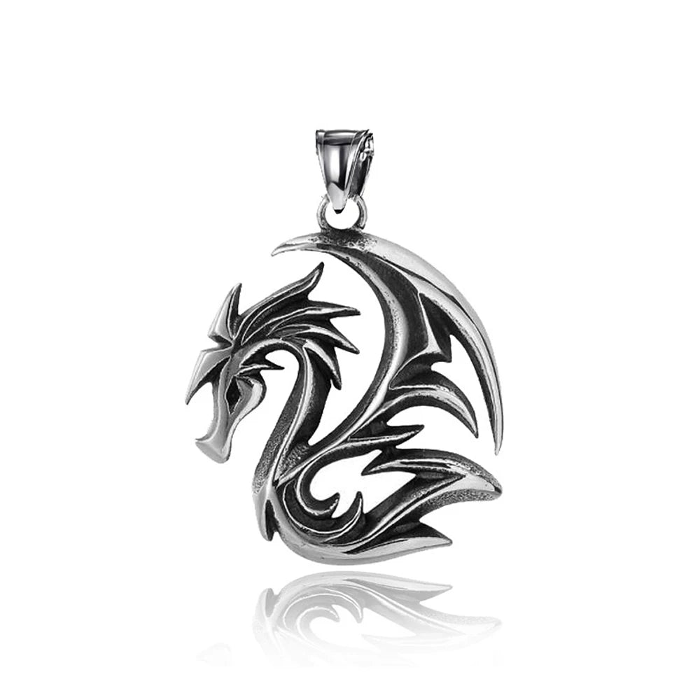 Korean Style Hollow Flame Dragon Pendant Necklace Punk Stainless Steel Biker Men Pendant Chain Fashion Jewelry Gifts