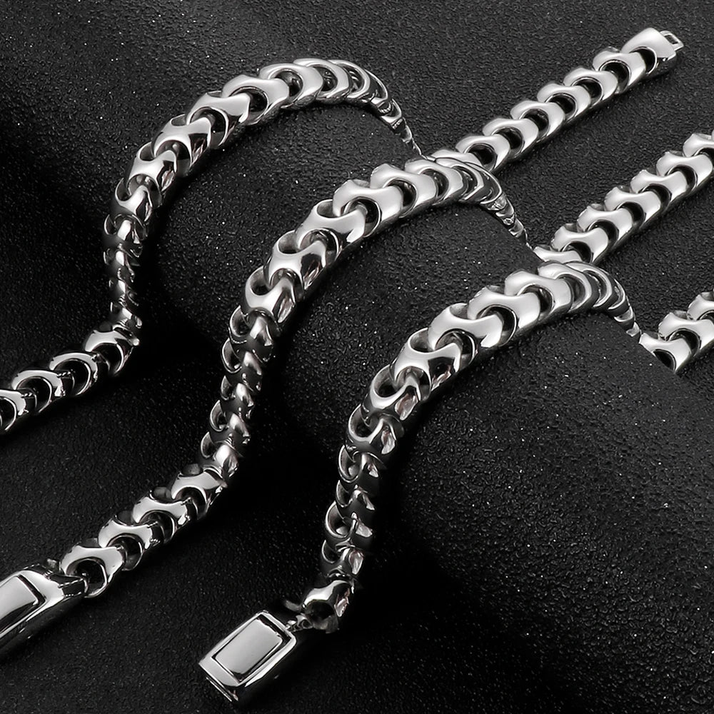 9MM Wide Curb Link Chain Man Bracelet for Men In Polished Stainless Steel Men's Wrist Bracelets On Hand Jewelry Mannen