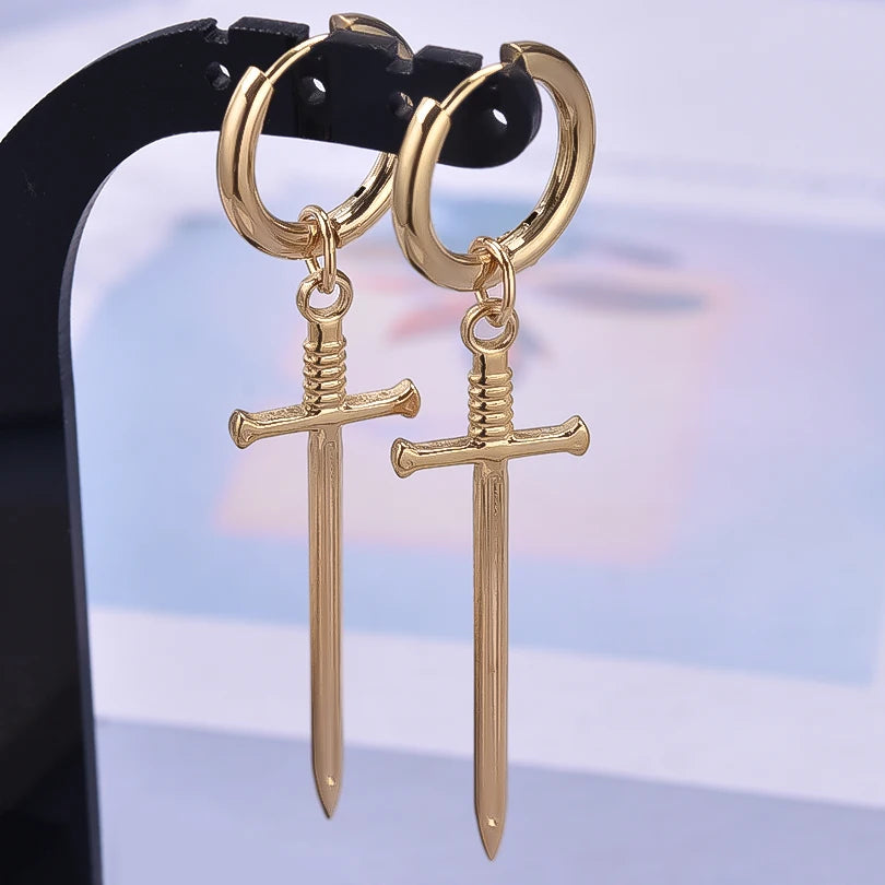 Spike Cone Drop Huggie Hoop Earrings for Men — Stainless Steel