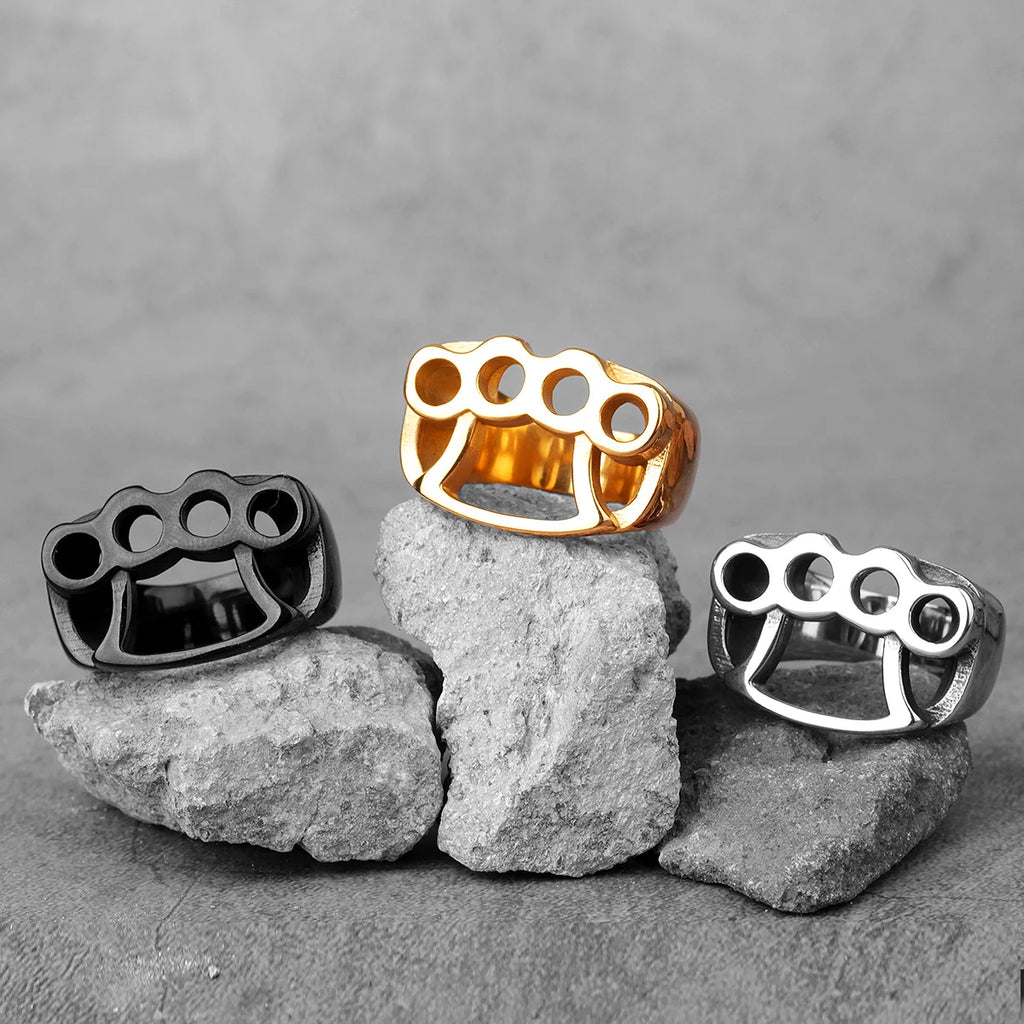 Stainless Steel Man Men Rings Fight Boxing Knuckles Creativity Personality for Male Boyfriend Fashion Accessories Jewelry Gift