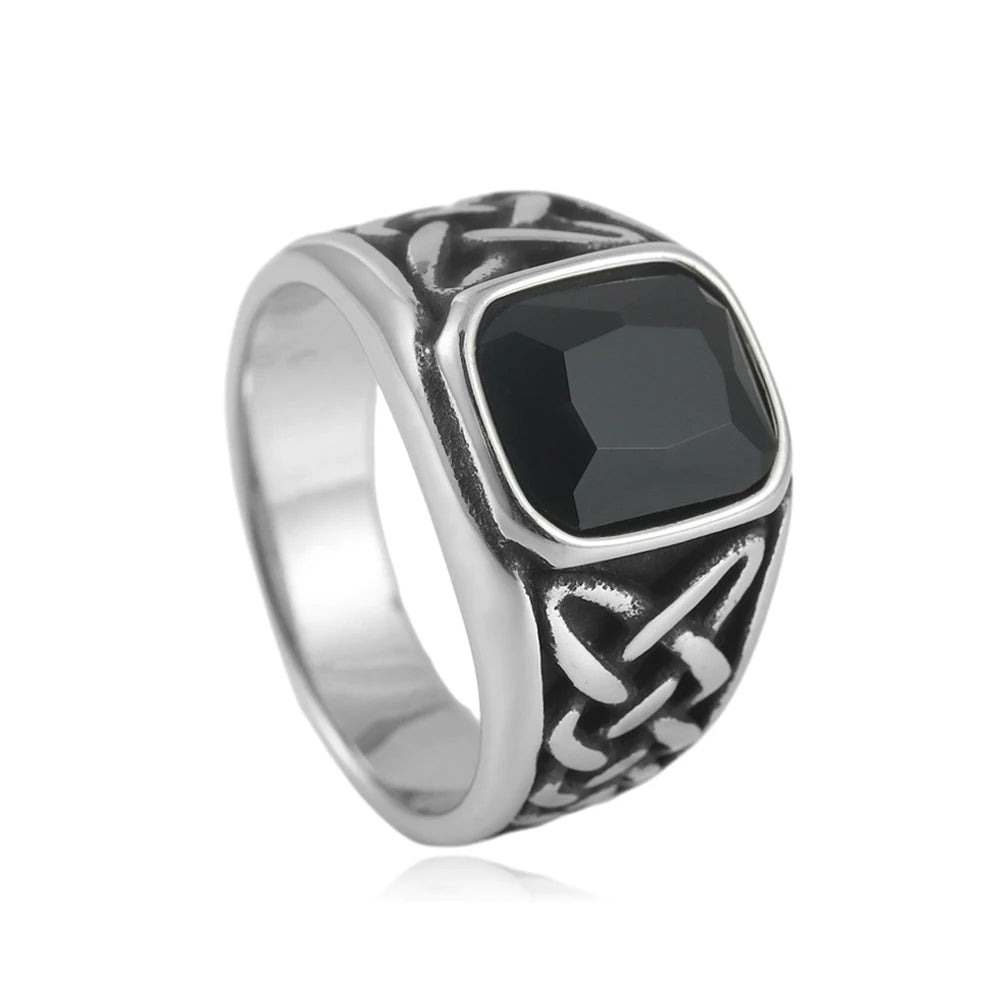 Viking Steel Ring Vintage Nordic Knot Rune Square