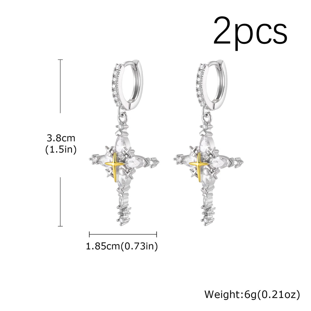 Jesus Cross Textured Dangle Earrings — Stainless Steel