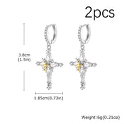 Jesus Cross Textured Dangle Earrings — Stainless Steel