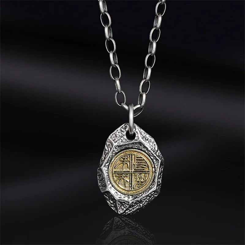 Vintage Boundless Joy Stone Pendant For Men Jewelry Ethnic Style Lucky Chain Necklace Male Personality Sweater Accessories