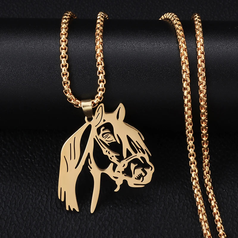 Gold Horse Head Pendant Necklace Box Chain