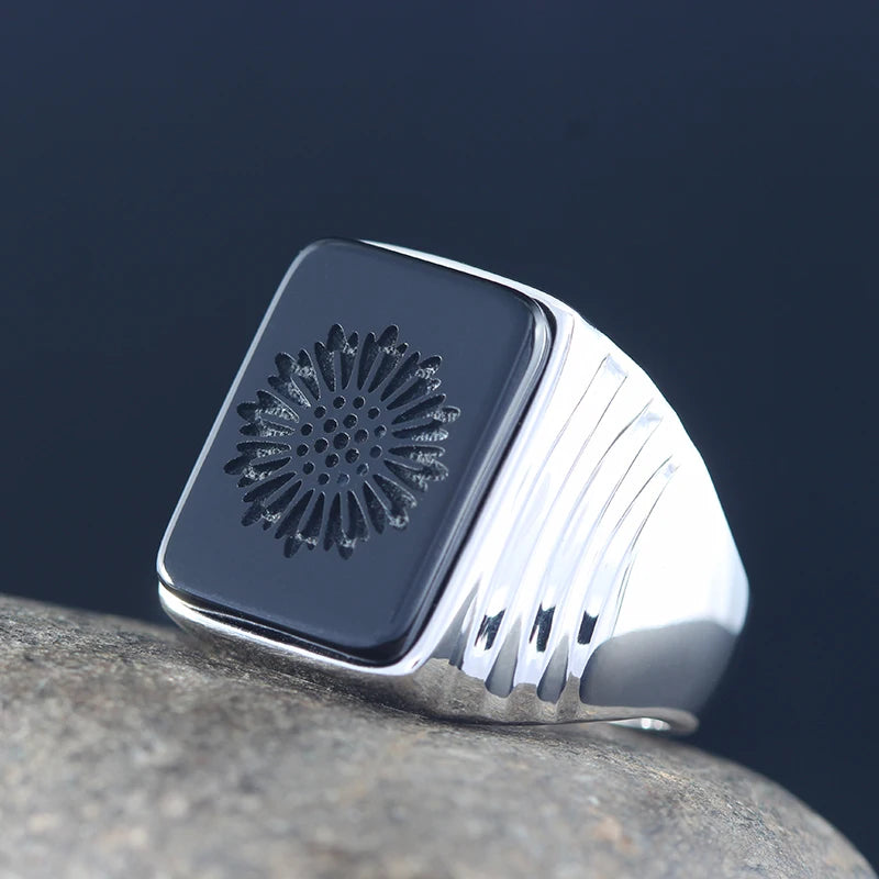 Black Agate Statement Ring — 925 Silver