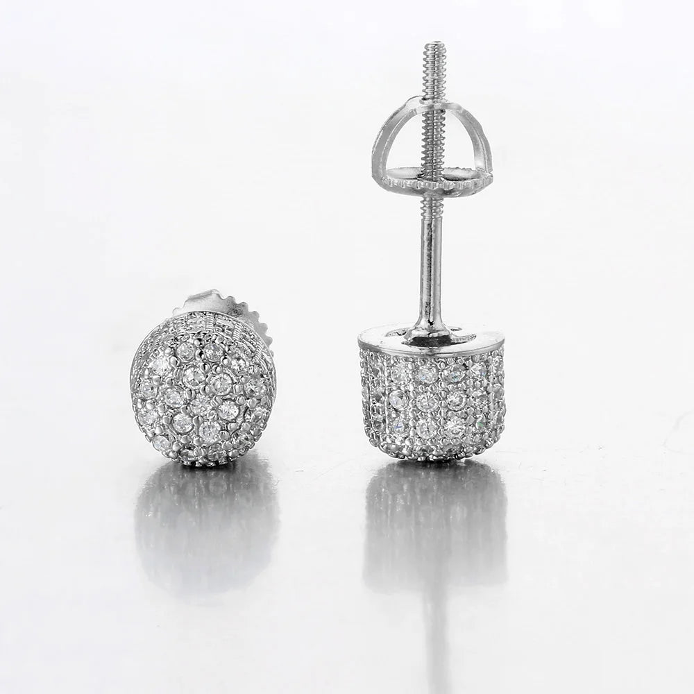 Iced Out Cylindrical Stud Earrings — Gold