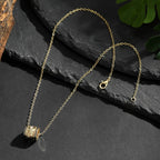 Huitan Hollow Carved Flower Barrel Pendant Necklace for Women Black Enamel Edge Cylinder Bead Vintage Floral Female