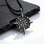 Retro Viking Rune Compass Necklace for Men Boys,Gun black Stainless Steel Talisman Collars,Stylish Punk Jewelry Gift