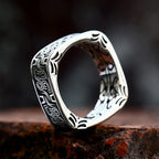 Viking Steel Ring Vintage Square Embossed Pattern