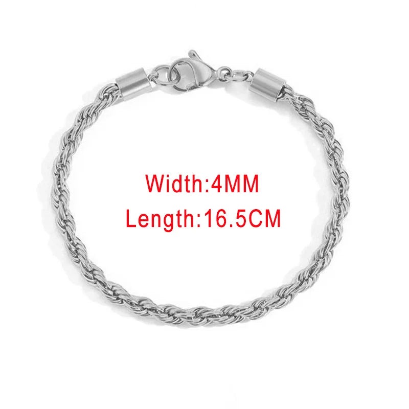 Rope Chain Bracelet 3-4mm — Stainless Steel