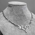 Flame Heart Choker Necklace — Barbed Wire Thorns, Y2K Gothic