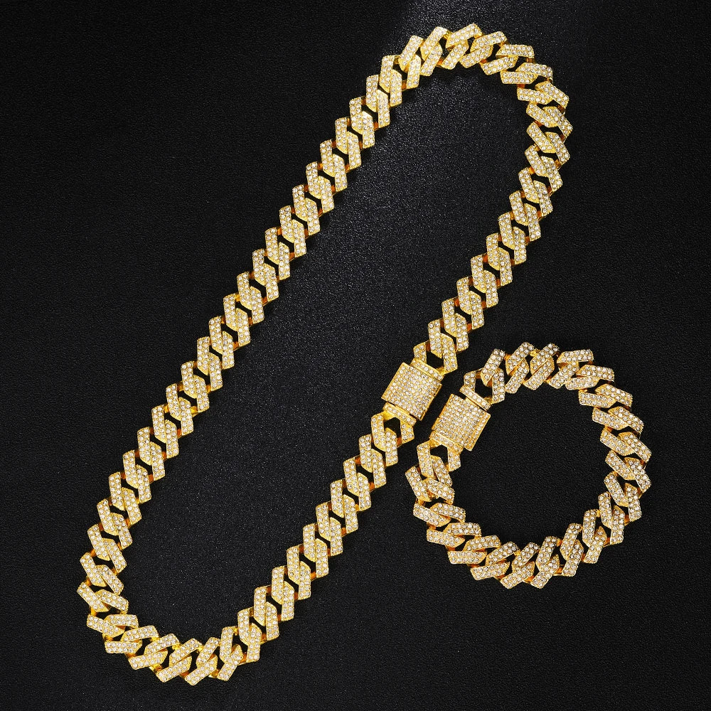 Gold Color Cuban Chain Watch for Men,Hip Hop Miami Curb,Iced Out Paved Rhinestones,Bling Rapper Necklace