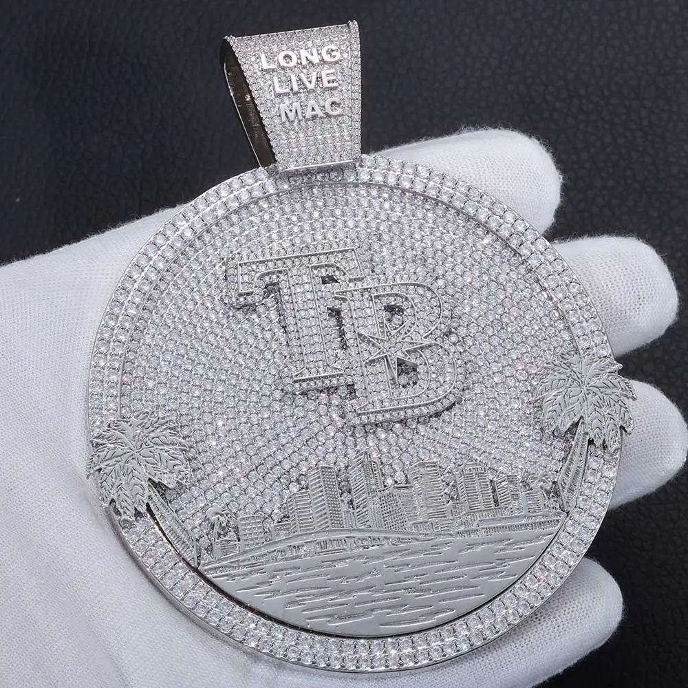Iced Out Letter Pendant Circle Disc