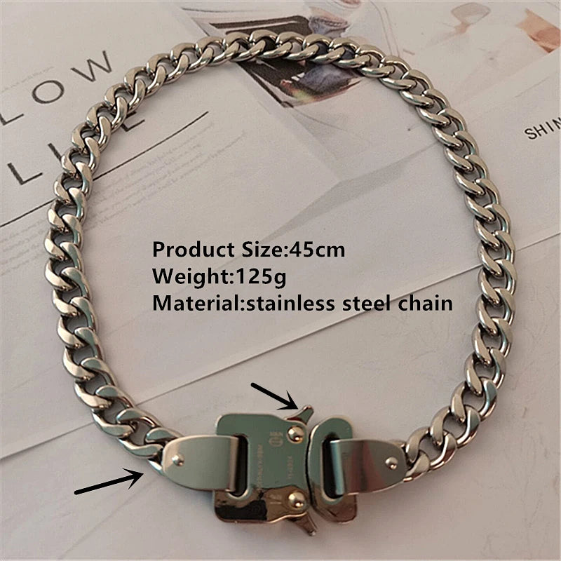 HANGZHI 2021 NEW Hip Hop Punk Titanium Steel Street Men and Women Letters Metal Safety Buckle Necklace Fashion Jewelry