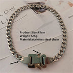 HANGZHI 2021 NEW Hip Hop Punk Titanium Steel Street Men and Women Letters Metal Safety Buckle Necklace Fashion Jewelry