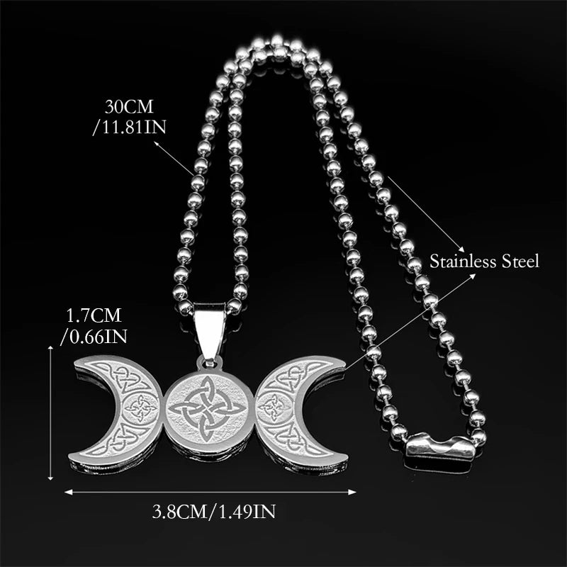 Viking Steel Pendant Wiccan Triple Moon Goddess