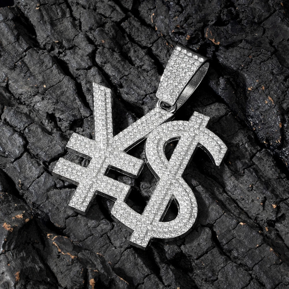 Hip Hop Exaggerated Dollar Sign Pendant,with 13mm Cuban Chain Currency Symbol Pendant Necklace for Men Rapper Charm