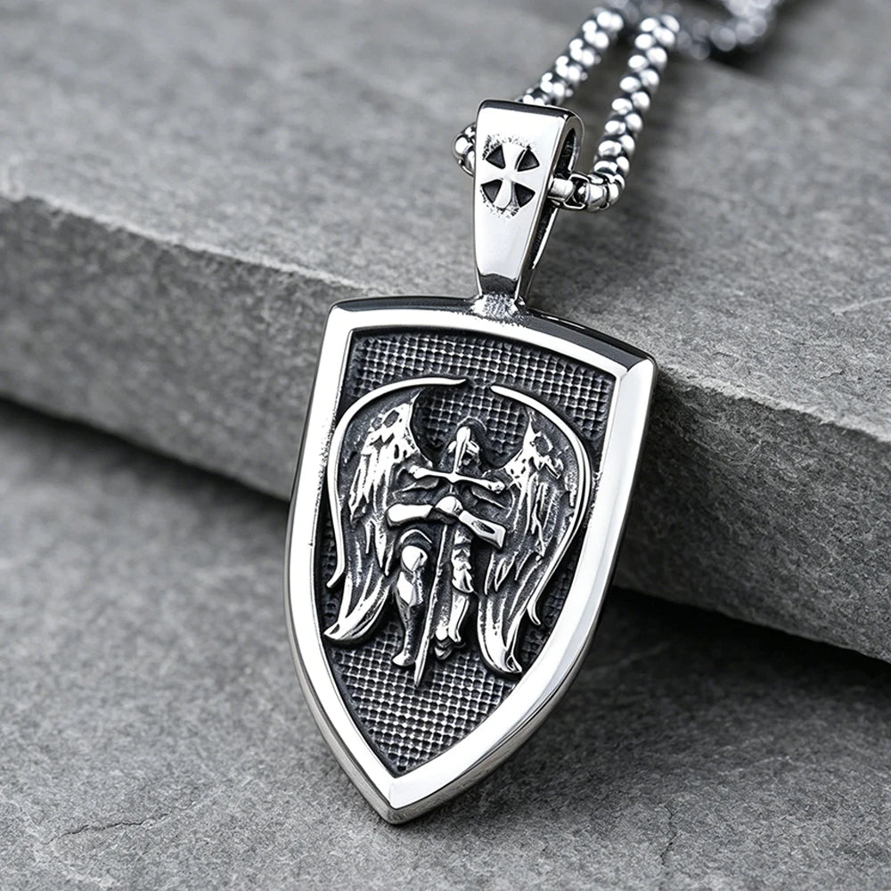 Stainless Steel St. Michael Archangel Pendant Necklace Men Vintage Warrior Knight Religious Jewelry Best Gift Dropshipping