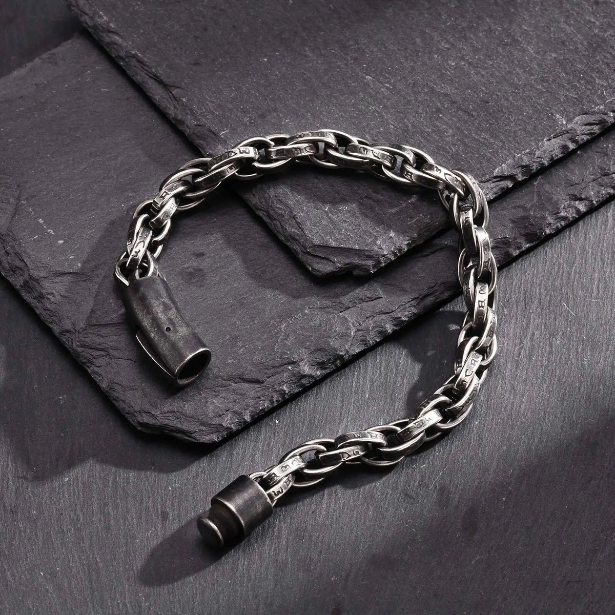 Chunky Twisted Chain Bracelets for Men Boys,Stainless Steel Antique Grey Wristband,Rock Punk Jewelry Gifts