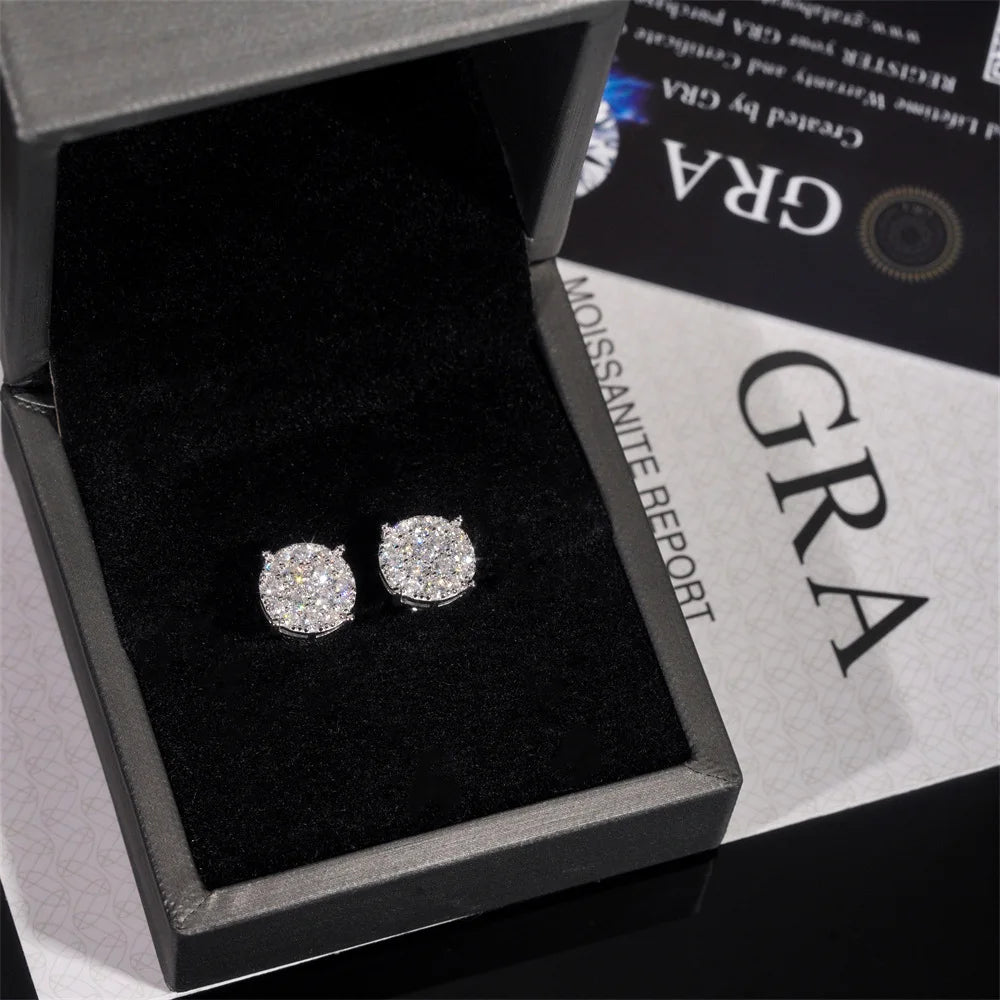 Full Moissanite D Color  Women's Men Hip-hop Earrings 925 Silver Screw Ear Stud High Quality Fine Jewelry for Women  Gift