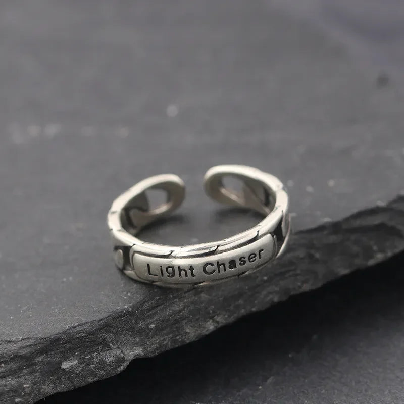 Retro Light Chaser Ring Men Trendy Personalized Index Finger Tail Ring Korean Fashion Woven Twist Letter Open