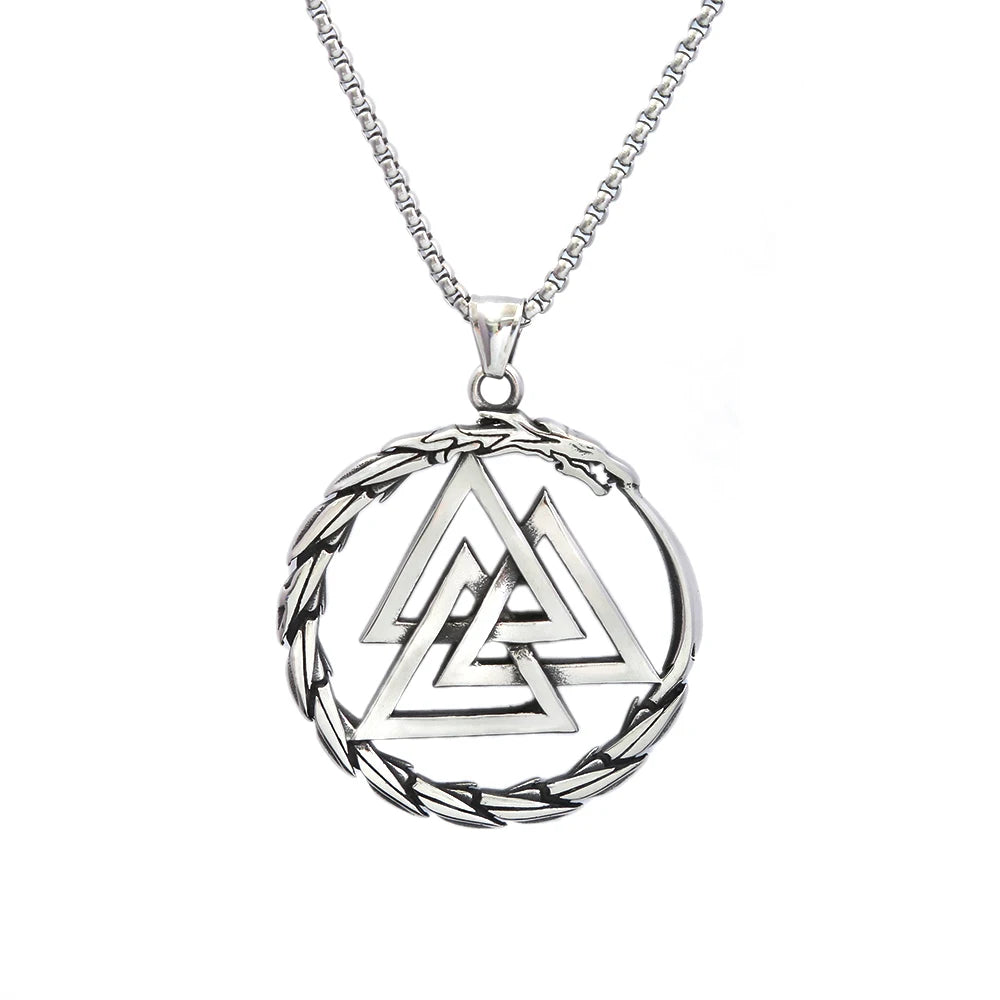 Dragon Valknut Pendant — Stainless Steel