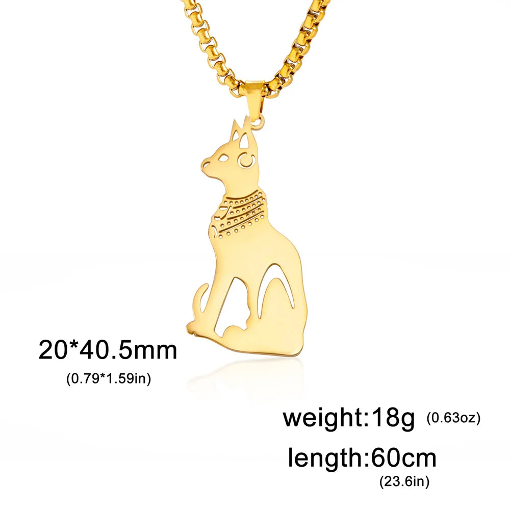 Egyptian Goddess Cat Bastet Pendant Necklace For Women Men Stainless Steel Ancient Egypt Animal Choker Box Chain