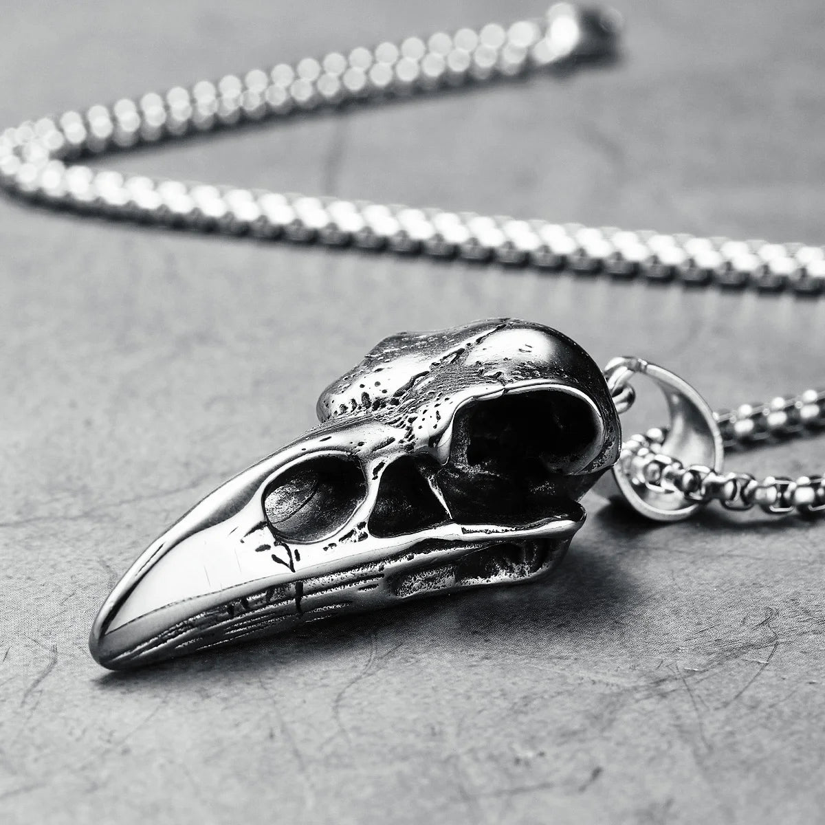 Crow Skull Pendants Men Necklace Stainless Steel War Damaged Gothic Skeleton Chain Rock Punk Party for Friend Male