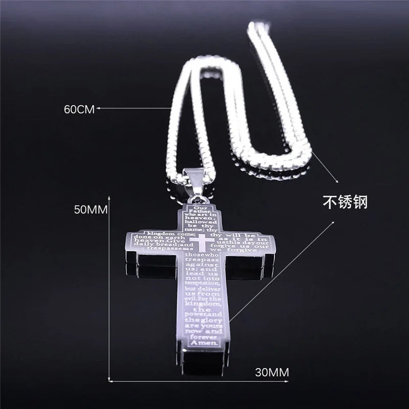 Cross Steel Pendant Bible Verse 316L Religious