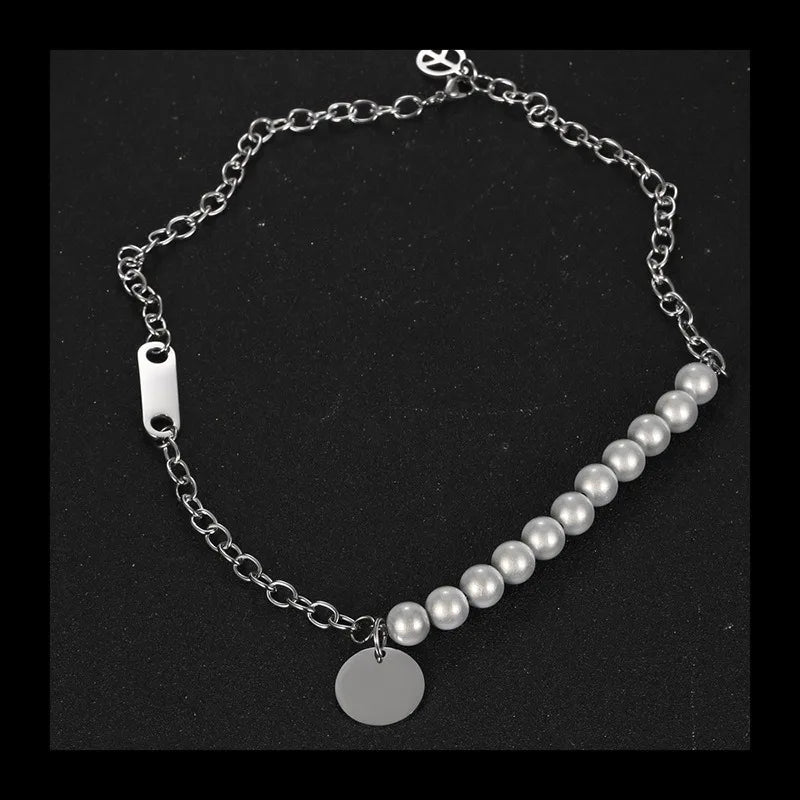 Pearl Round Brand Necklace — Stainless