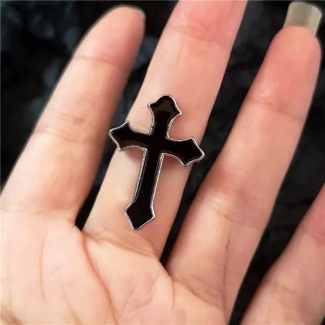 Gothic Vintage Big Cross Open Ring — Black-Tone