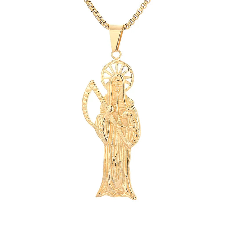 Iced Out Grim Reaper Pendant Necklace — Gold