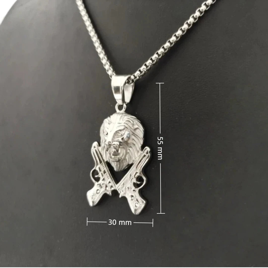 Punk Big Round Lion Head Pendant Male Gold Color Stainless Steel CZ Animal Necklaces For Men Fashion Party Jewelry Gift 2025