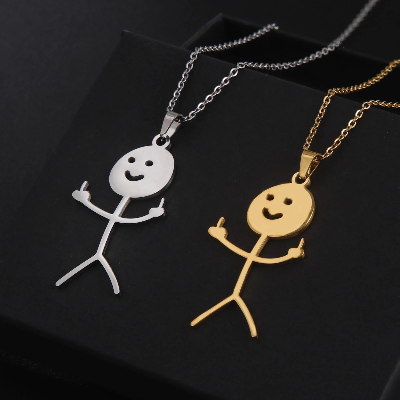 Middle Finger Pendant Necklace — Stainless Steel