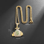 Gold Iced Out Money Bag Pendant Rope Chain