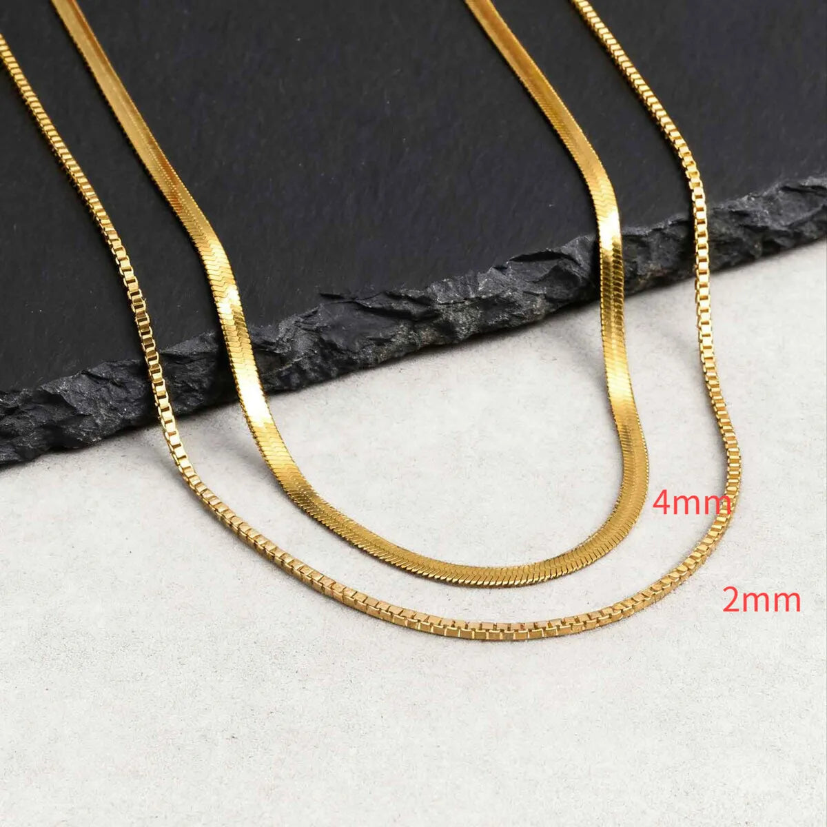 Two-Tone Snake Box Chain Necklace — Stainless Steel