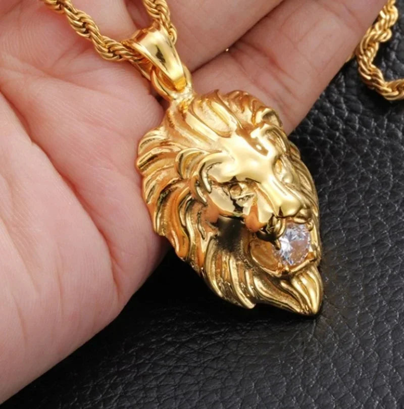 Domineering Ferocious Tiger Head Pendant Stainless Steel Animal Necklace Men's Punk Trend Cool Jewelry Boy Gift
