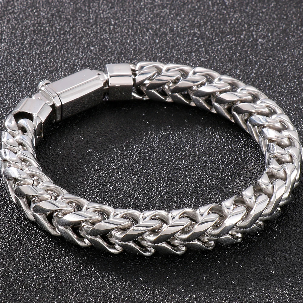 Luxury Gold Color Stainless Steel Bracelet for Men 10MM Square Franco Chain Men's Wrist Bracelets On Hand Jewellery