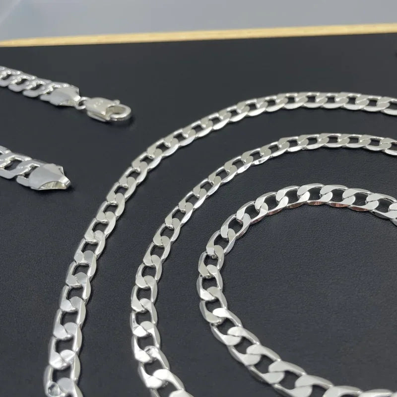 Men's 925 Sterling Silver Necklace 2/4/6/8/10/12MM 40-75cm Face Chain Necklace Lobster Clasp Men Women Engagement