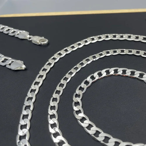 Men's 925 Sterling Silver Necklace 2/4/6/8/10/12MM 40-75cm Face Chain Necklace Lobster Clasp Men Women Engagement